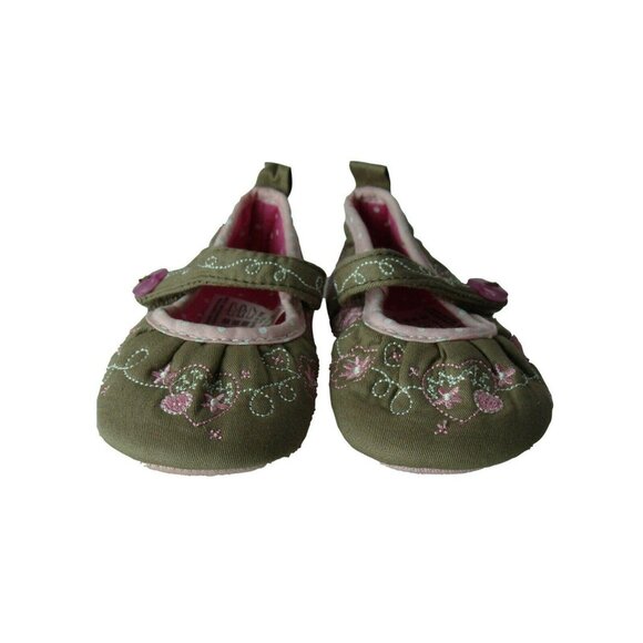 Infant Girls Mary Jane Shoes Size 1 Embroidered Pink & Green Floral Design With - Picture 3 of 9